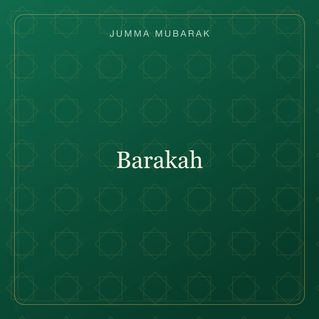 Original geometric Jumma Mubarak background card saying Barakah.