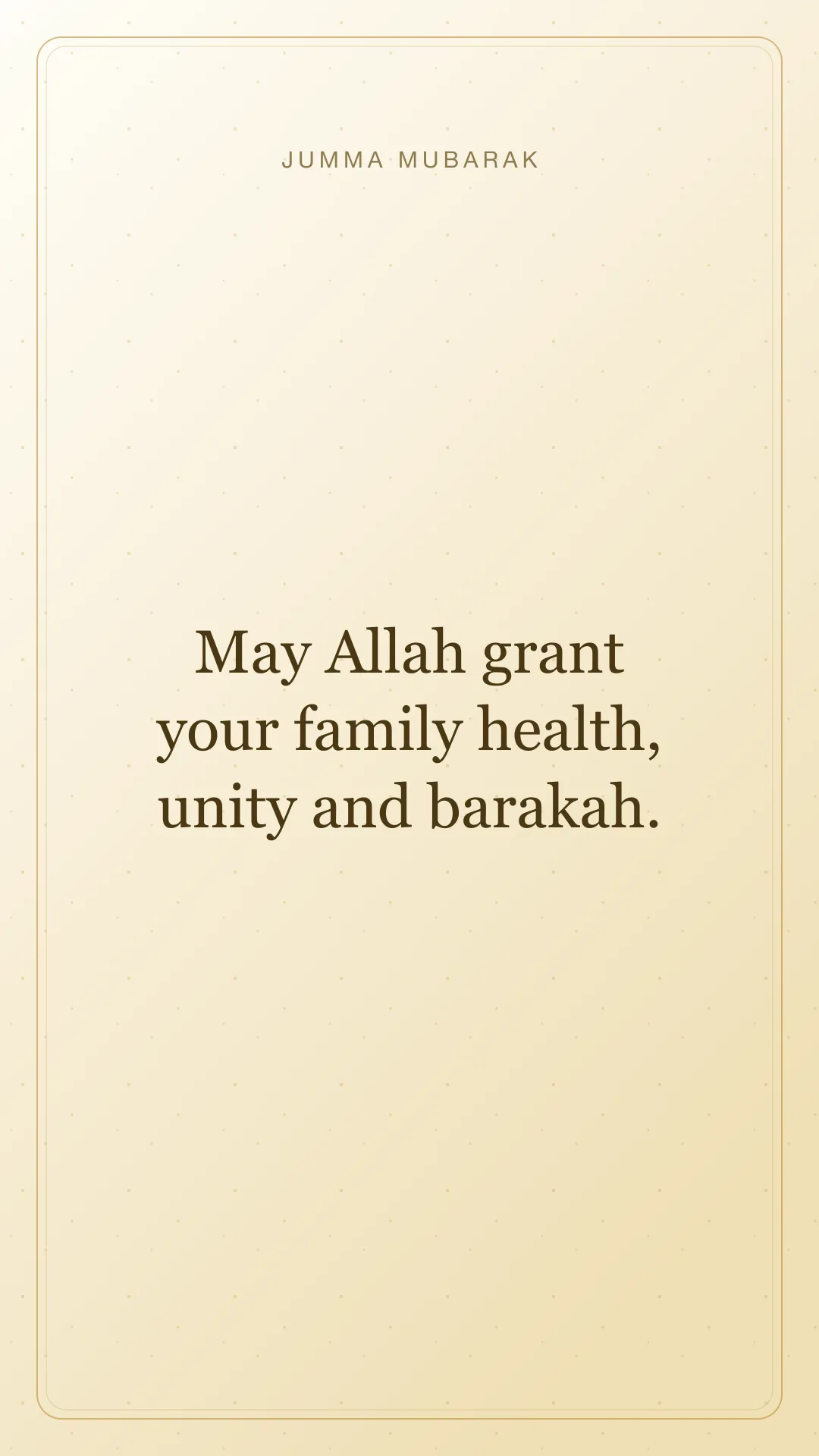 May Allah grant your family health, unity and barakah. Original minimal Jumma Mubarak card in English.