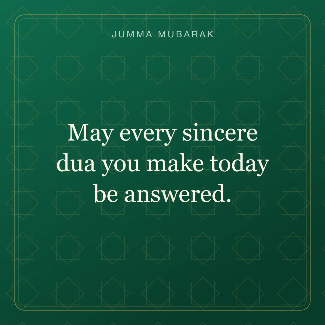 May every sincere dua you make today be answered. Original geometric Jumma Mubarak card in English.