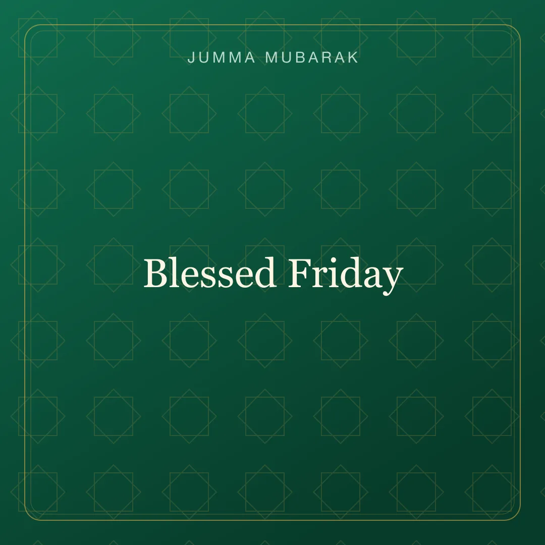 Original geometric Jumma Mubarak background card saying Blessed Friday.