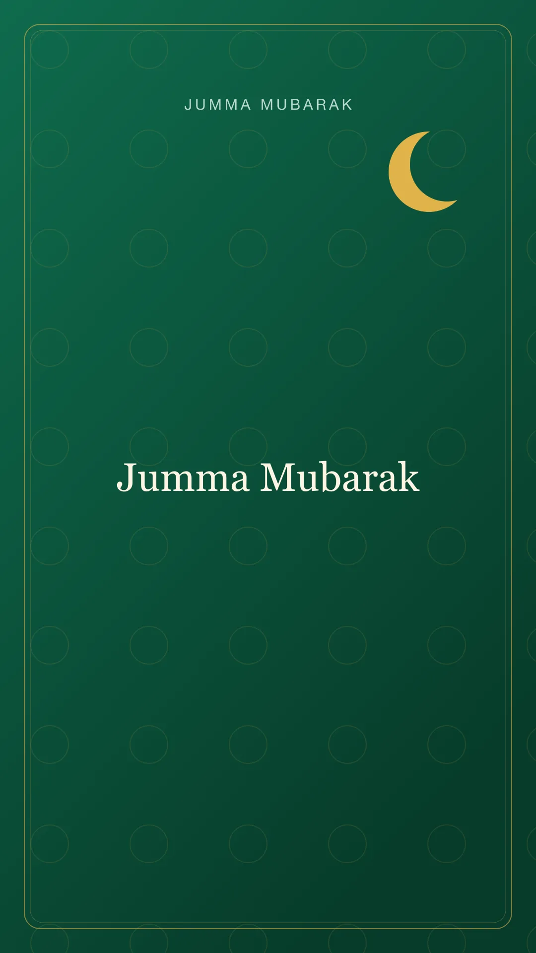Emerald Jumma Mubarak status with a crescent moon detail