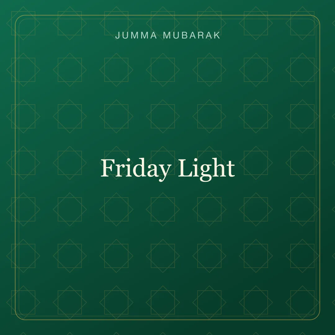 Original geometric Jumma Mubarak background card saying Friday Light.